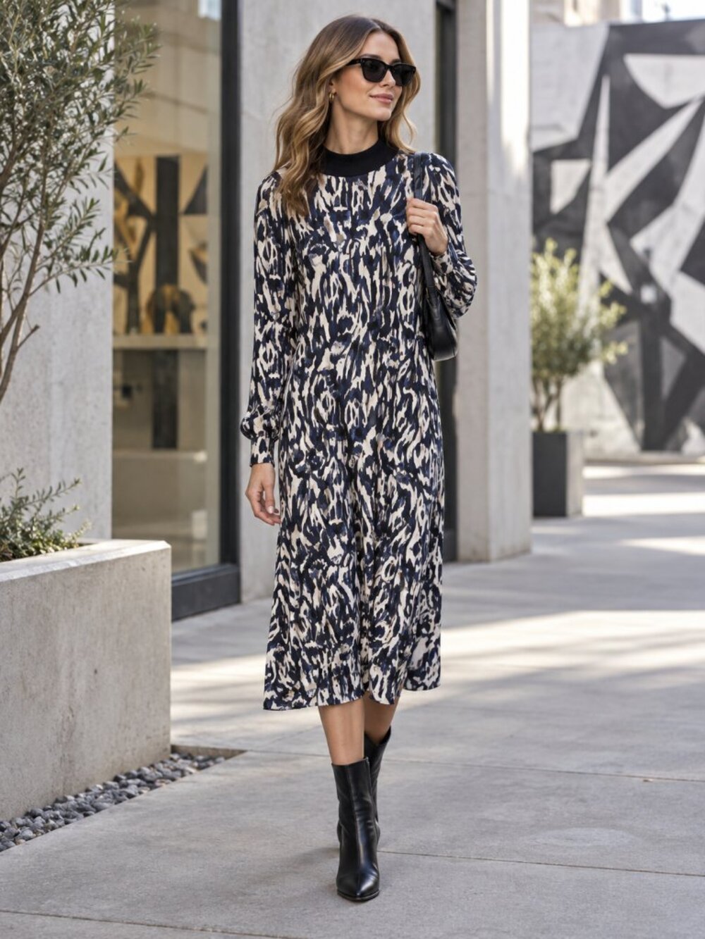 Stine Goya Evina Abstract Dress Sz XS Viscose Designer Artsy Black/White
